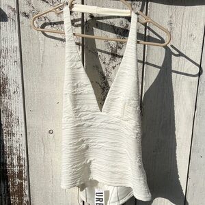 UO Cream Textured Halter Top